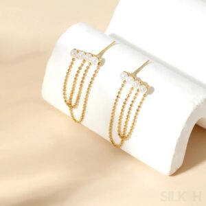 18K Gold Plated Sterling Silver Pearl Tassel Earrings Kay - Sassygrove