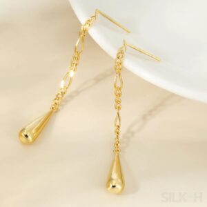 18K Gold Plated Sterling Silver Tassel Long Stud Earrings Autumn - Sassygrove
