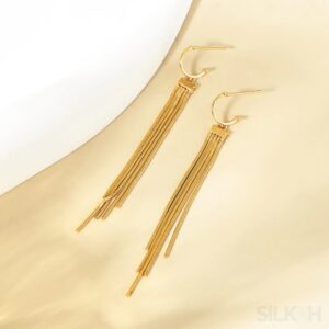 18K Gold Plated Sterling Silver Tassel Stud Earrings Luna - Sassygrove
