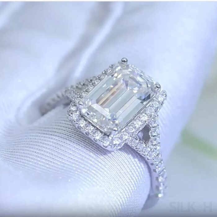 4 Carat Moissanite Sterling Silver Emerald Cut Engagement Ring Ariel - Sassygrove