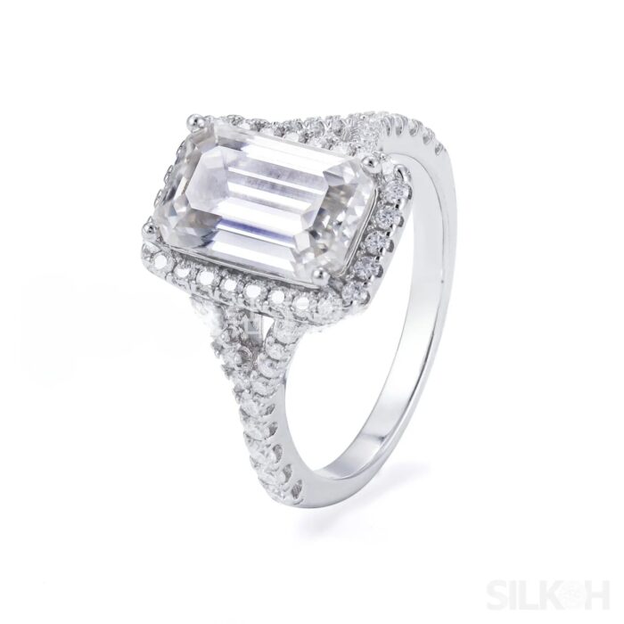 4 Carat Moissanite Sterling Silver Emerald Cut Engagement Ring Ariel - Sassygrove