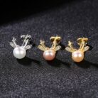 Cute Deer Sterling Silver Natural Pearl Stud Earrings Cam - Sassygrove