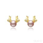 Cute Deer Sterling Silver Natural Pearl Stud Earrings Cam - Sassygrove
