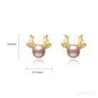Cute Deer Sterling Silver Natural Pearl Stud Earrings Cam - Sassygrove