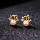 Cute Deer Sterling Silver Natural Pearl Stud Earrings Cam - Sassygrove