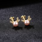 Cute Deer Sterling Silver Natural Pearl Stud Earrings Cam - Sassygrove