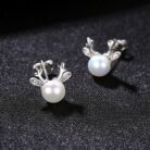 Cute Deer Sterling Silver Natural Pearl Stud Earrings Cam - Sassygrove