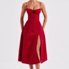 Delilah Midi Dress - Red - Sassygrove