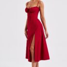 Delilah Midi Dress - Red - Sassygrove