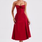 Delilah Midi Dress - Red - Sassygrove