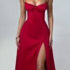 Delilah Midi Dress - Red - Sassygrove