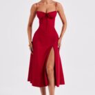 Delilah Midi Dress - Red - Sassygrove