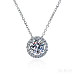 Elegant Halo Pendant 925 Sterling Silver Moissanite Necklace Ana - Sassygrove
