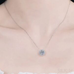 Elegant Halo Pendant 925 Sterling Silver Moissanite Necklace Ana - Sassygrove