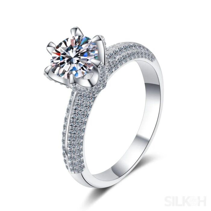 Half Wall Round Cut Moissanite Engagement Ring Dot - Sassygrove