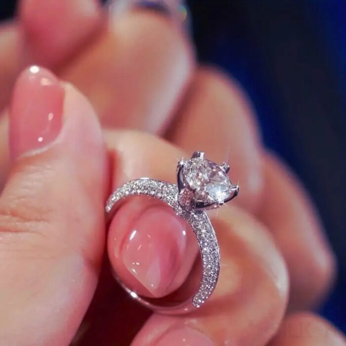 Half Wall Round Cut Moissanite Engagement Ring Dot - Sassygrove