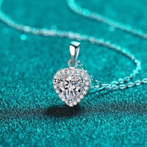 Heart Shaped 925 Sterling Silver Moissanite Necklace Cia - Sassygrove