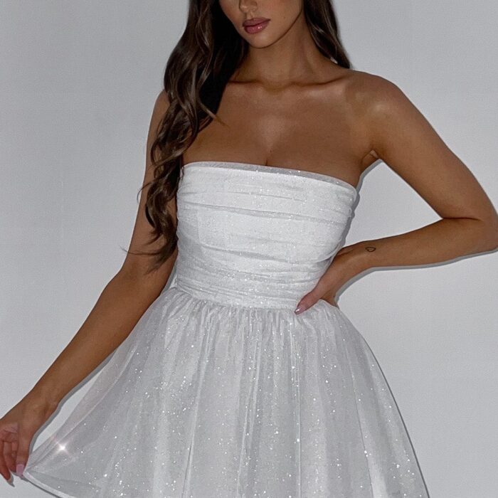 Melinda Mini Dress - Ivory Sparkle - Sassygrove