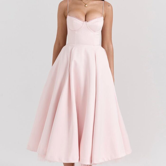 Madeline Midi Dress - Pink - Sassygrove