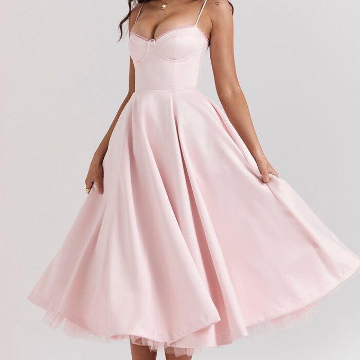 Madeline Midi Dress - Pink - Sassygrove