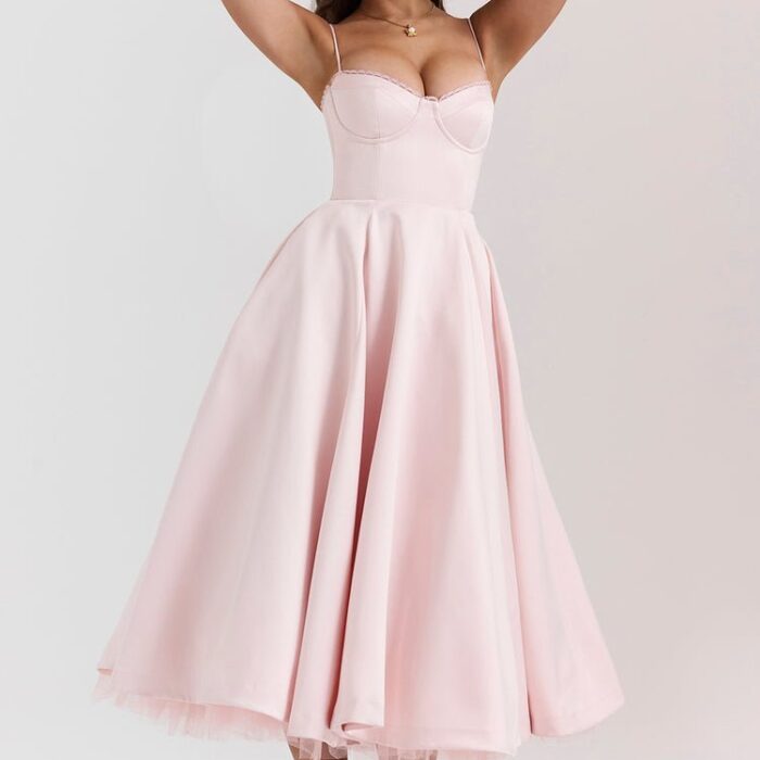 Madeline Midi Dress - Pink - Sassygrove