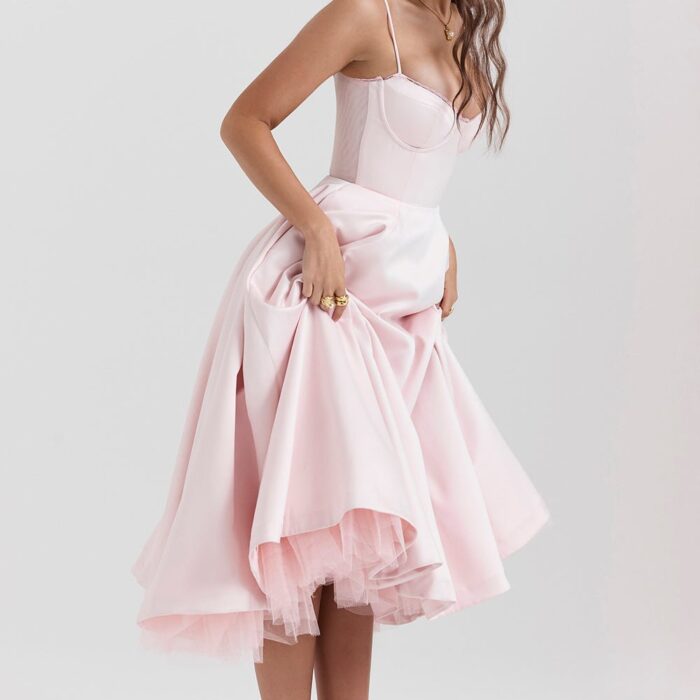 Madeline Midi Dress - Pink - Sassygrove