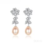 Oval Sterling Silver Long Pearl Drop Earrings For Brides and Bridesmaids Bea - Sassygrove