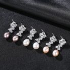 Oval Sterling Silver Long Pearl Drop Earrings For Brides and Bridesmaids Bea - Sassygrove