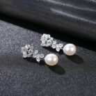 Oval Sterling Silver Long Pearl Drop Earrings For Brides and Bridesmaids Bea - Sassygrove