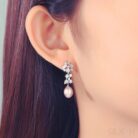 Oval Sterling Silver Long Pearl Drop Earrings For Brides and Bridesmaids Bea - Sassygrove