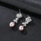 Oval Sterling Silver Long Pearl Drop Earrings For Brides and Bridesmaids Bea - Sassygrove