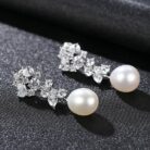 Oval Sterling Silver Long Pearl Drop Earrings For Brides and Bridesmaids Bea - Sassygrove