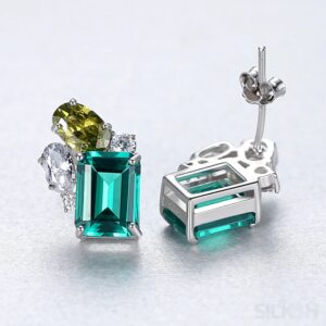 Rectangular Cut Sterling Silver Emerald Studs Earrings Anna - Sassygrove