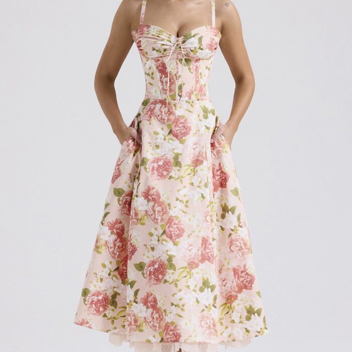Rosalia Midi Sundress - Pink Peony - Sassygrove