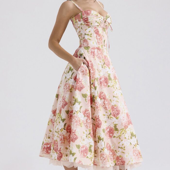 Rosalia Midi Sundress - Pink Peony - Sassygrove