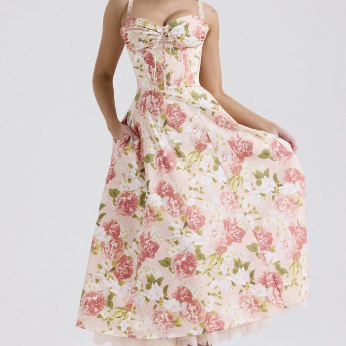 Rosalia Midi Sundress - Pink Peony - Sassygrove