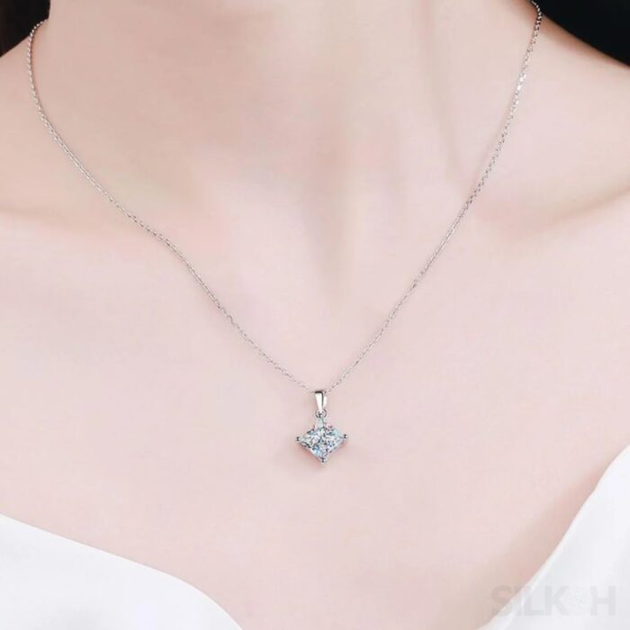 Square Shaped 925 Sterling Silver Moissanite Necklace Dee - Sassygrove