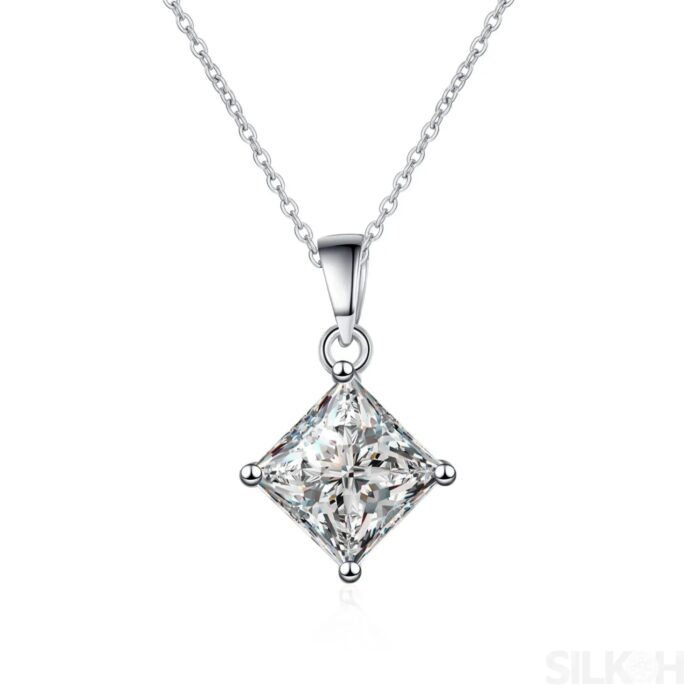 Square Shaped 925 Sterling Silver Moissanite Necklace Dee - Sassygrove