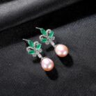 Sterling Silver Pearl Drop Emerald Leaf Earring Athena - Sassygrove