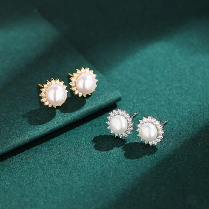 Sunflower Sterling Silver Pearl Stud Earrings Amaya - Sassygrove