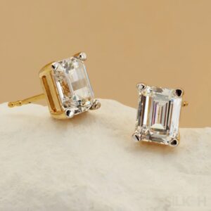 Zircon 18K Gold Plated Sterling Silver Emerald Cut Earrings Roe - Sassygrove