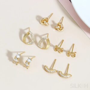 Zircon Inlaid 18K Gold Plated Sterling Silver Minimalist Stud Earrings Mia - Sassygrove